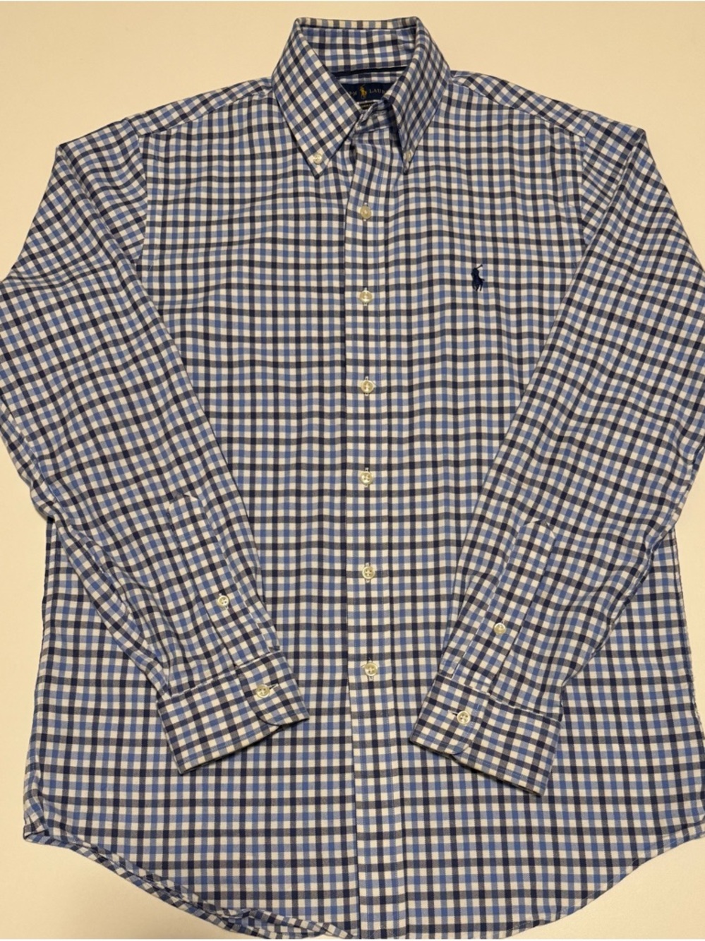 Ralph Lauren Blue and White Gingham Button-Down Shirt - Men's